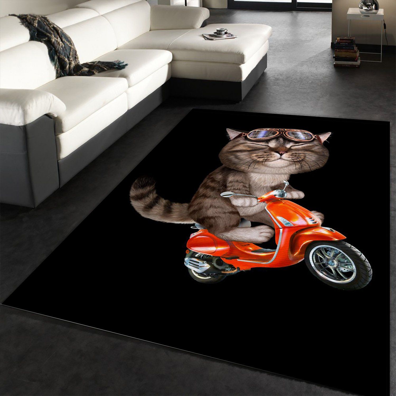 Cat Joyride On A Scooter Area Rug For Christmas Bedroom Family Gift US Decor