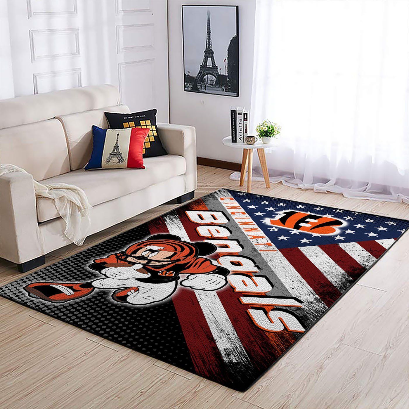 Cincinnati Bengals Nfl Team Logo Mickey Us Style Nice Gift Home Decor Area Rug Rugs For Living Room