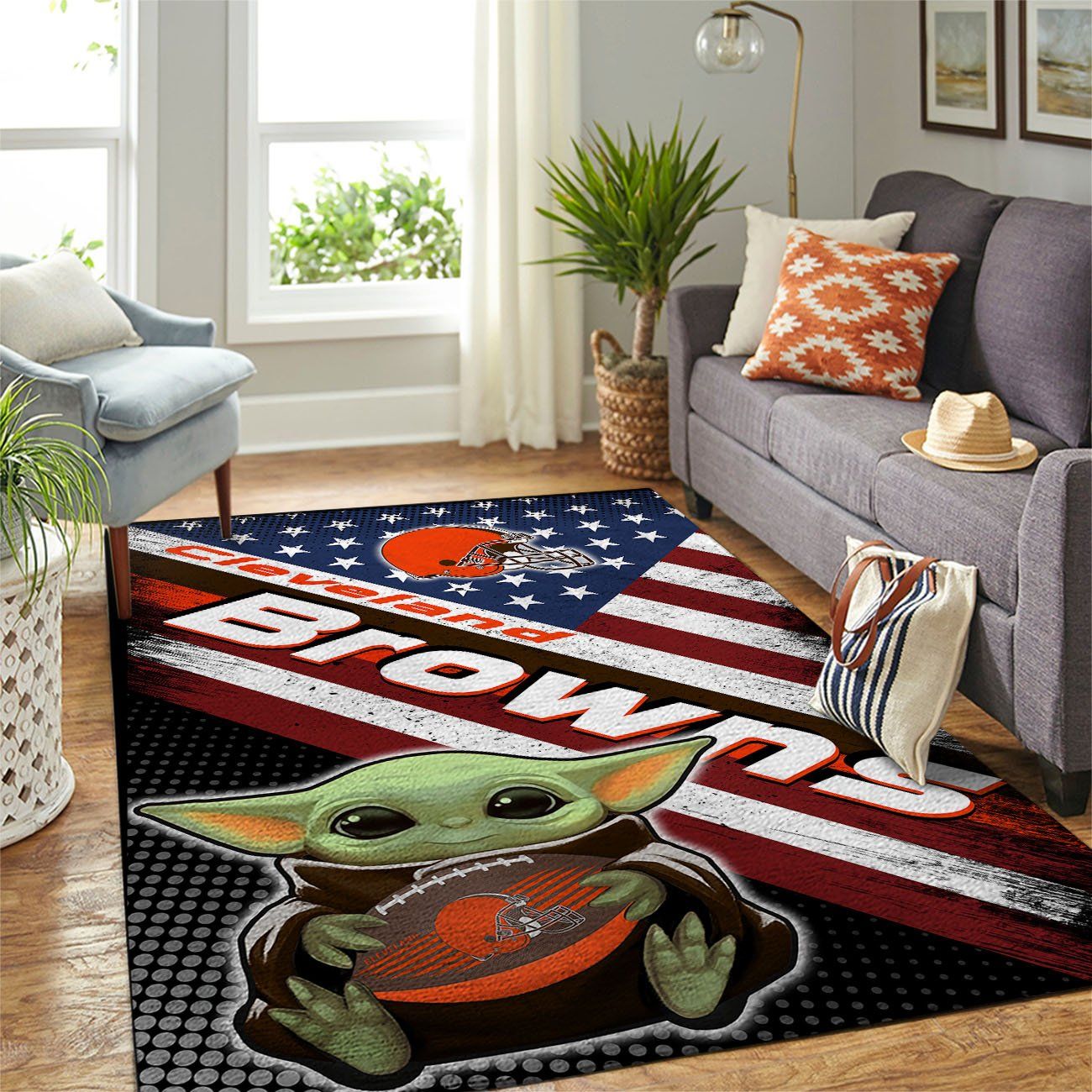 Cleveland Browns Nfl Team Logo Baby Yoda Us Style Nice Gift Home Decor Rectangle Area Rug