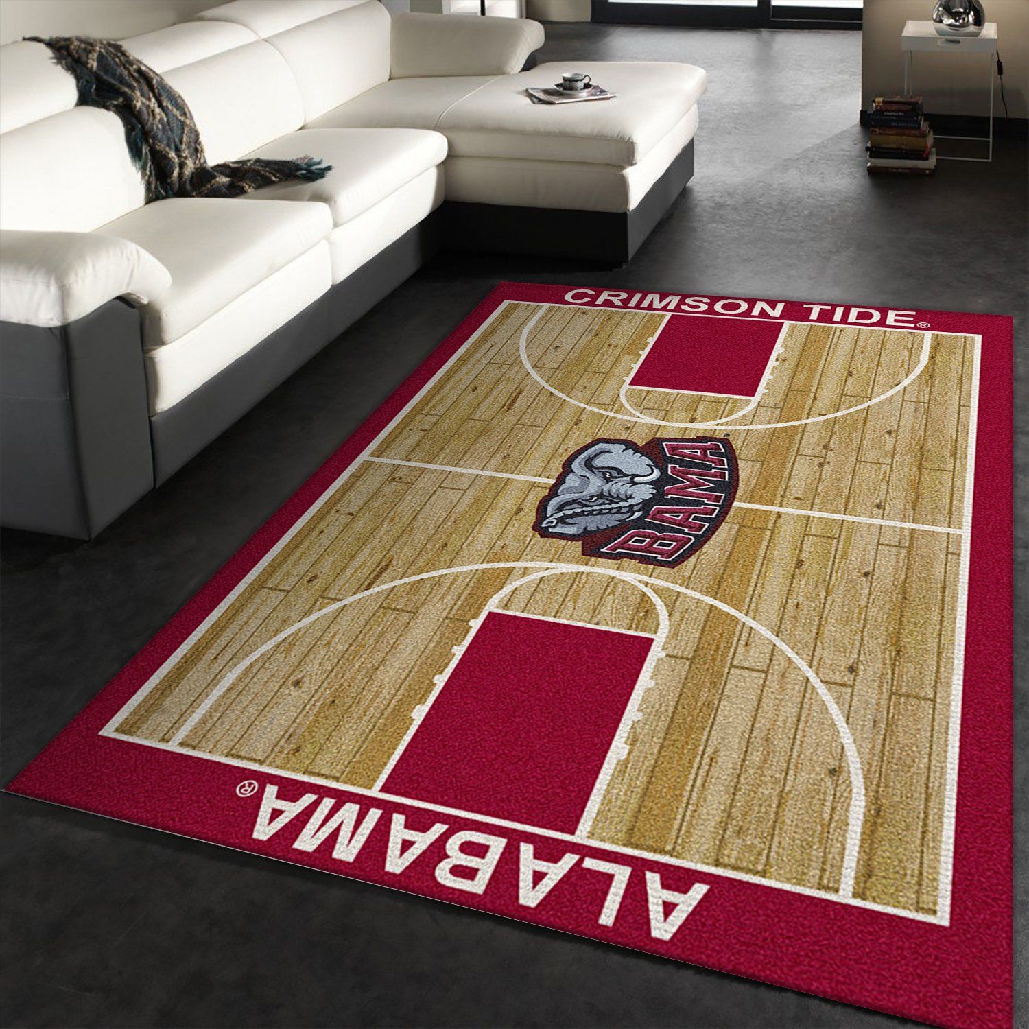 College Home Court Alabama Basketball Team Logo Area Rug