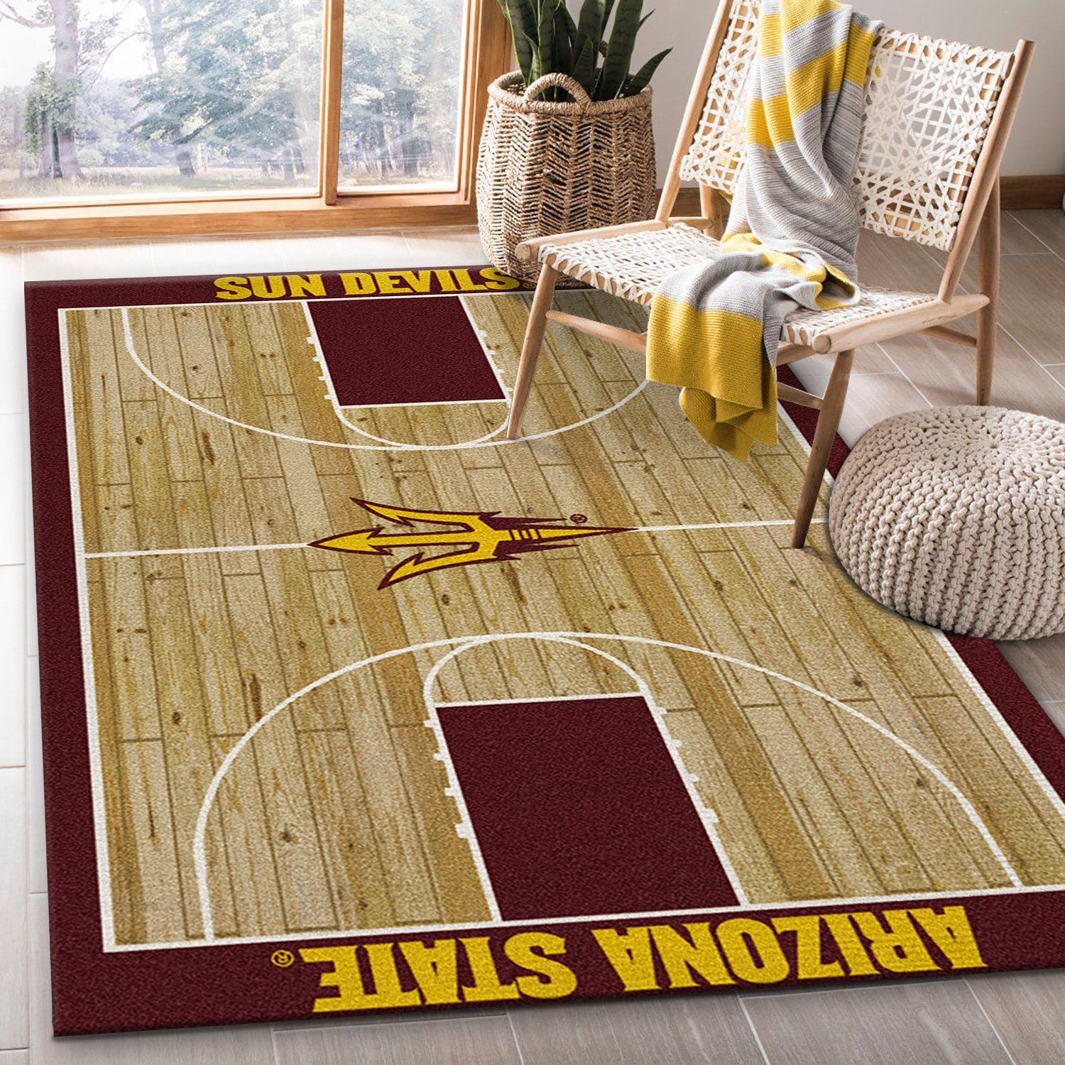 College Home Court Arizona State Basketball Team Logo Area Rug