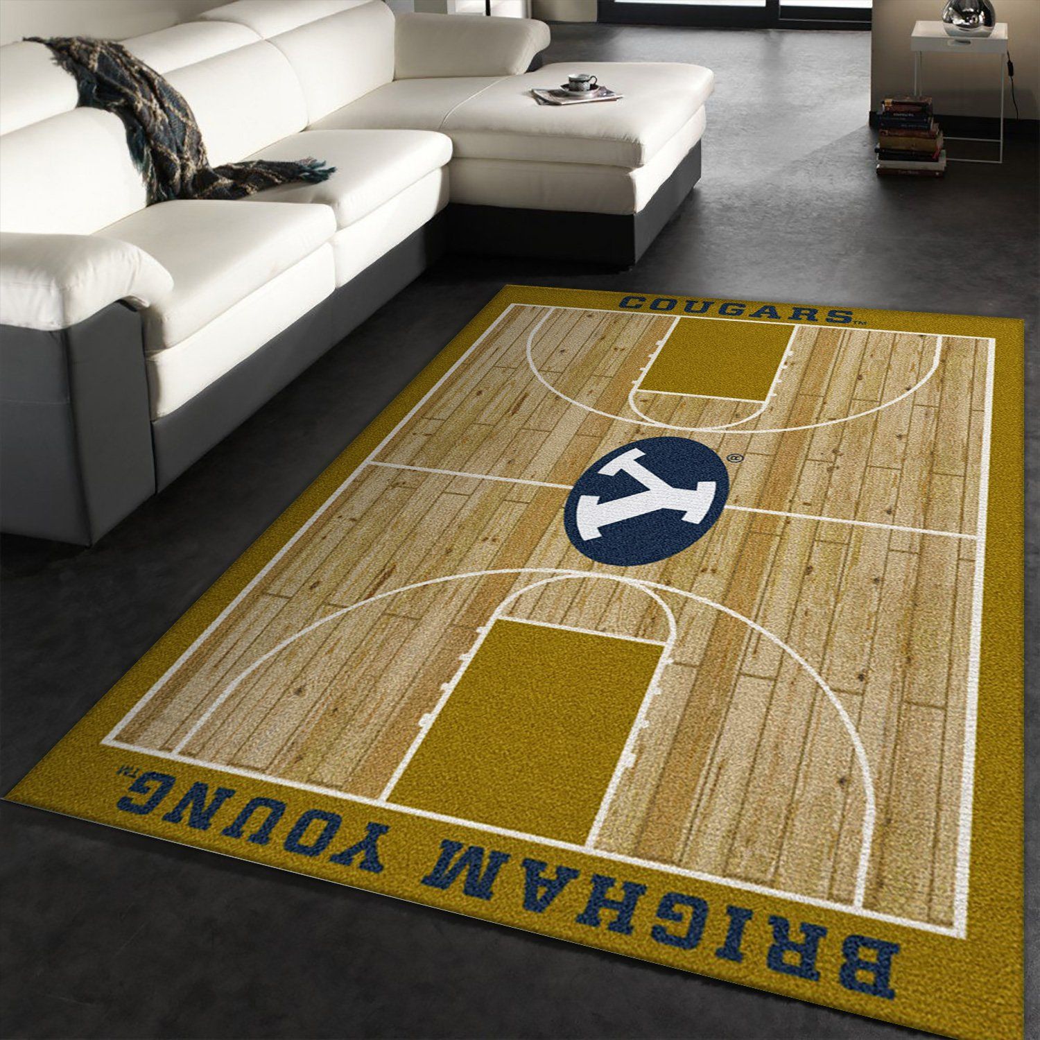 College Home Court Brigham Young Basketball Team Logo Area Rug