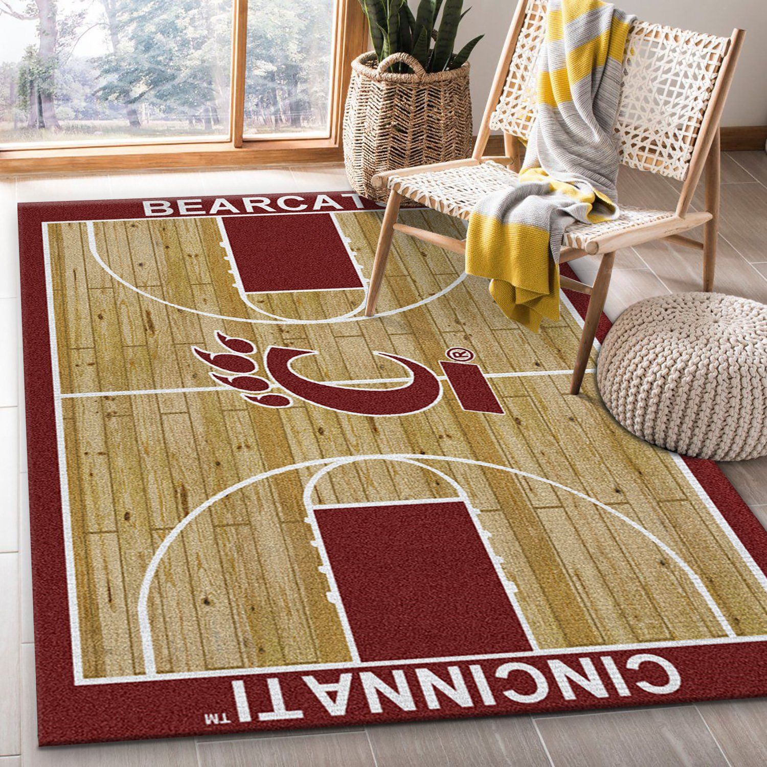 College Home Court Cincinnati Basketball Team Logo Area Rug