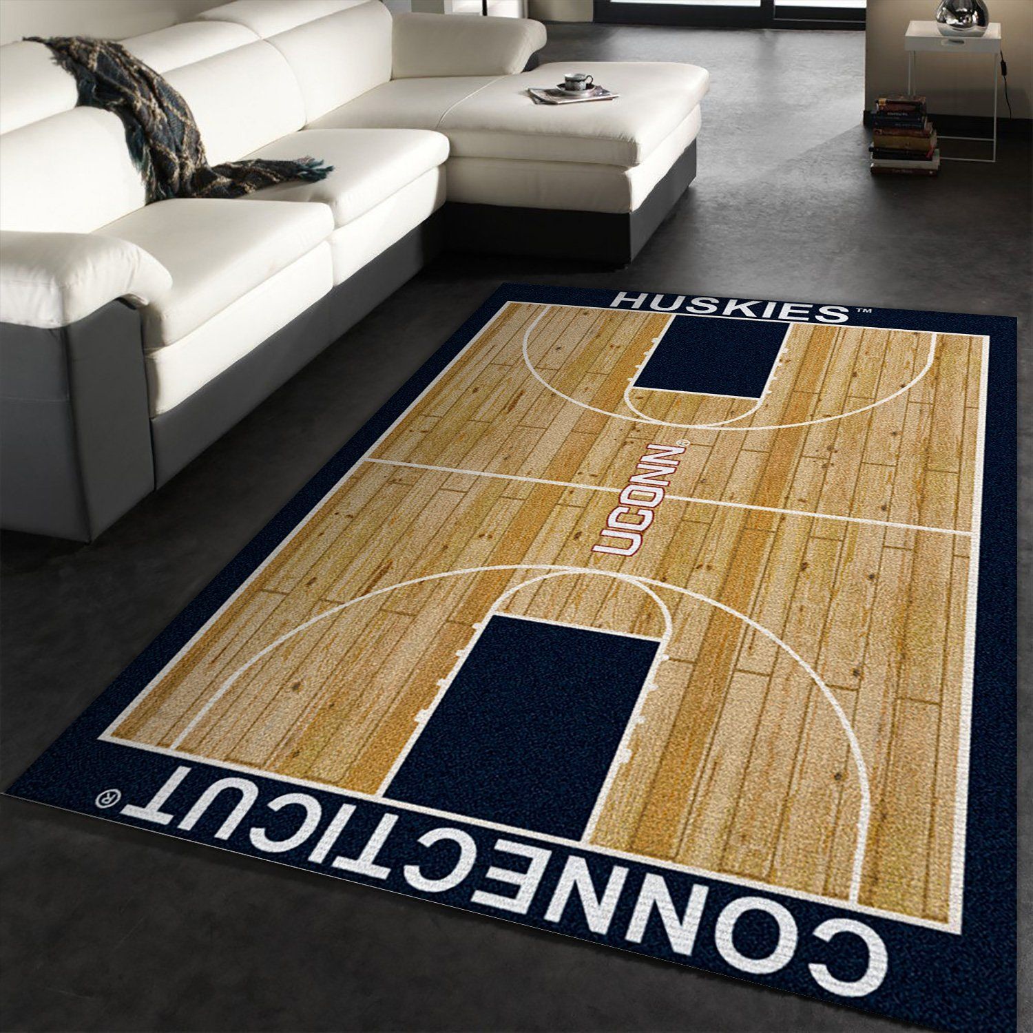 College Home Court Connecticut Basketball Team Logo Area Rug