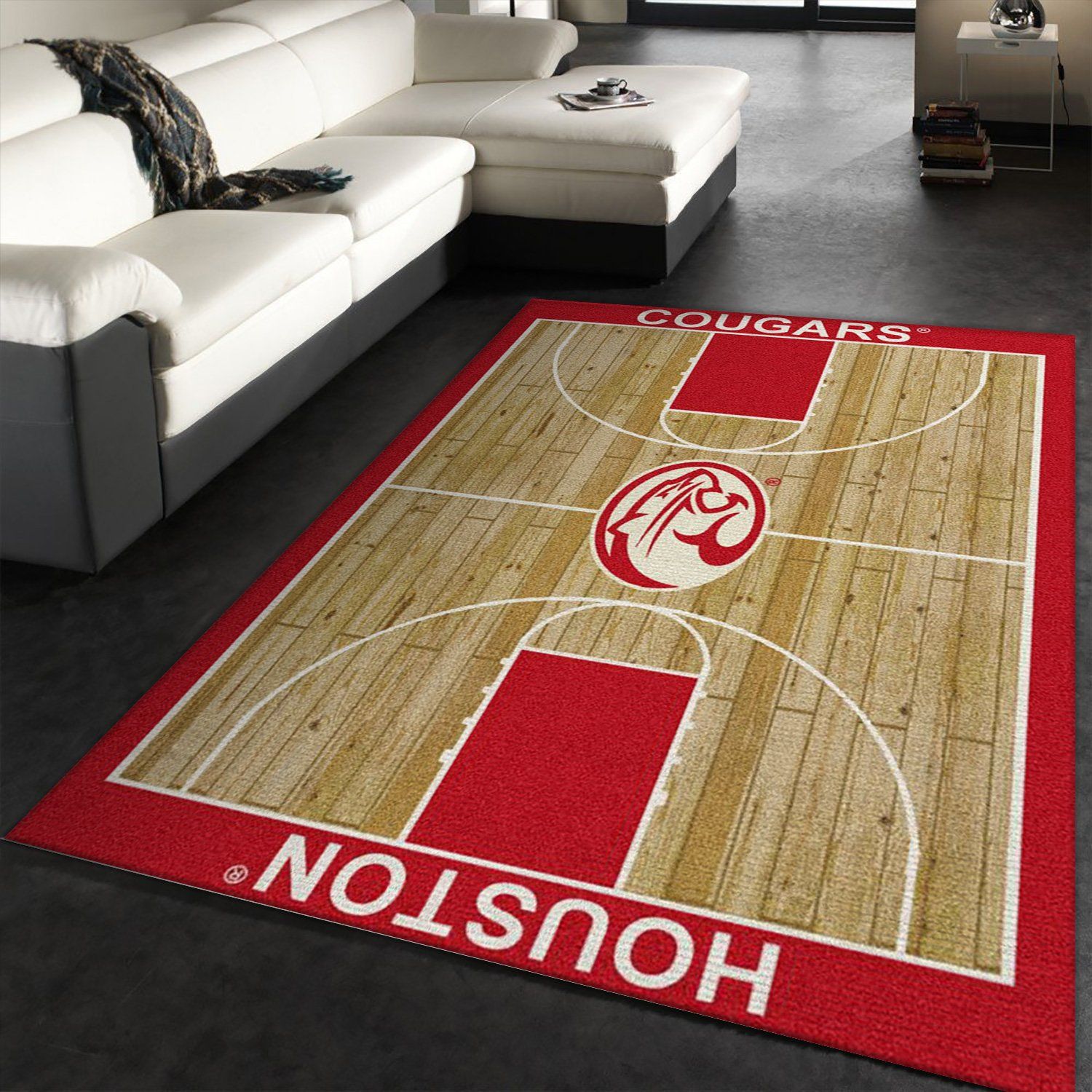 College Home Court Houston Basketball Team Logo Area Rug