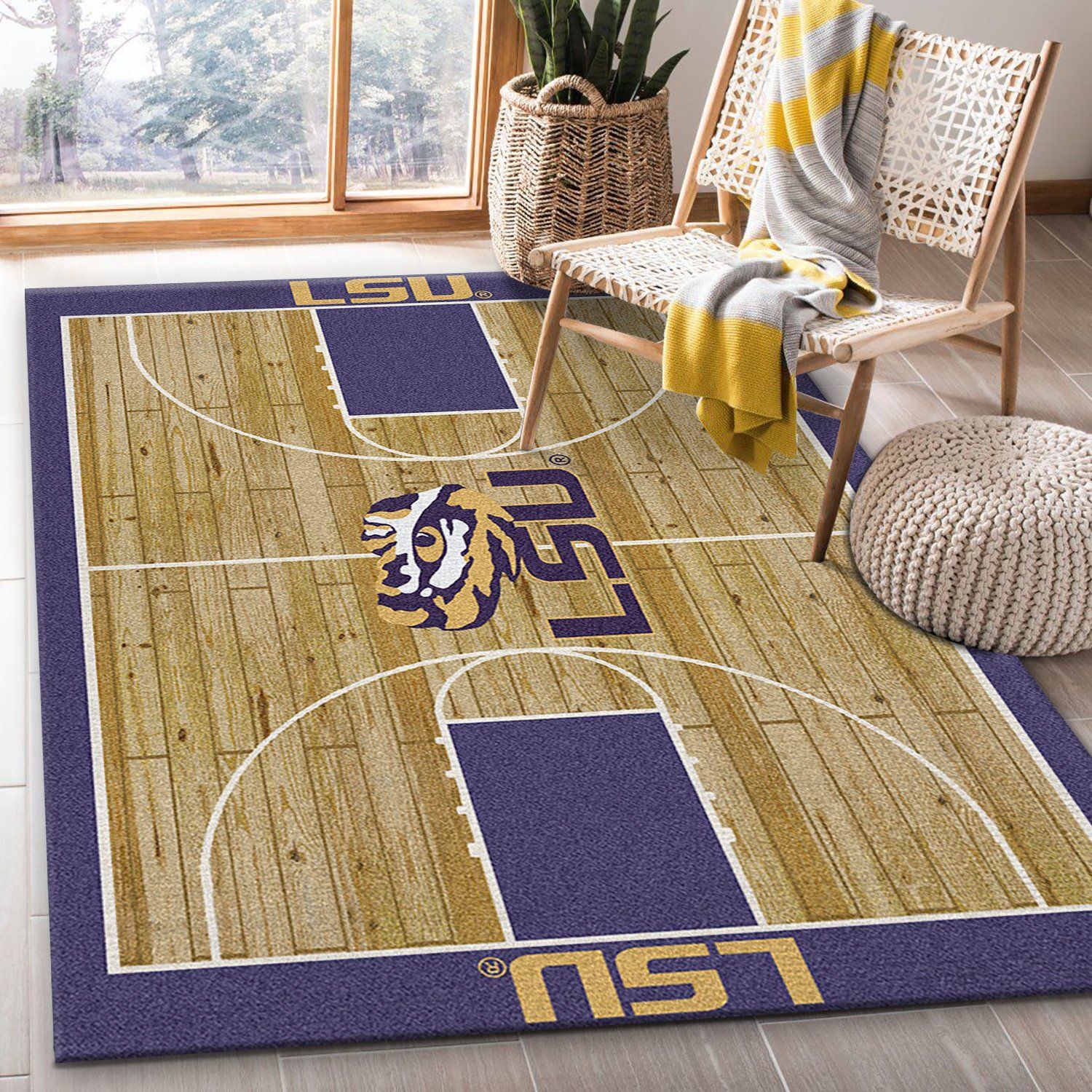 College Home Court Lsu Basketball Team Logo Area Rug