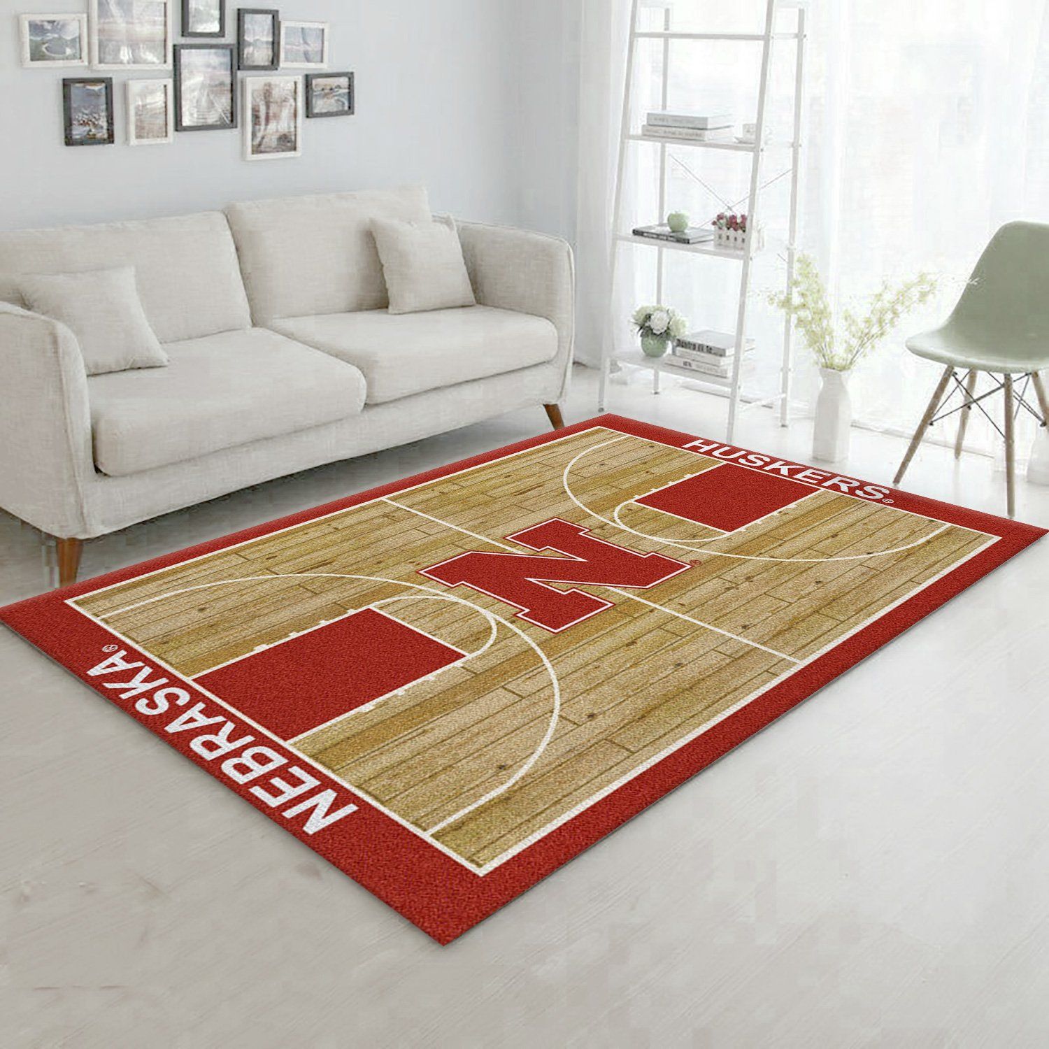 College Home Court Nebraska Basketball Team Logo Area Rug