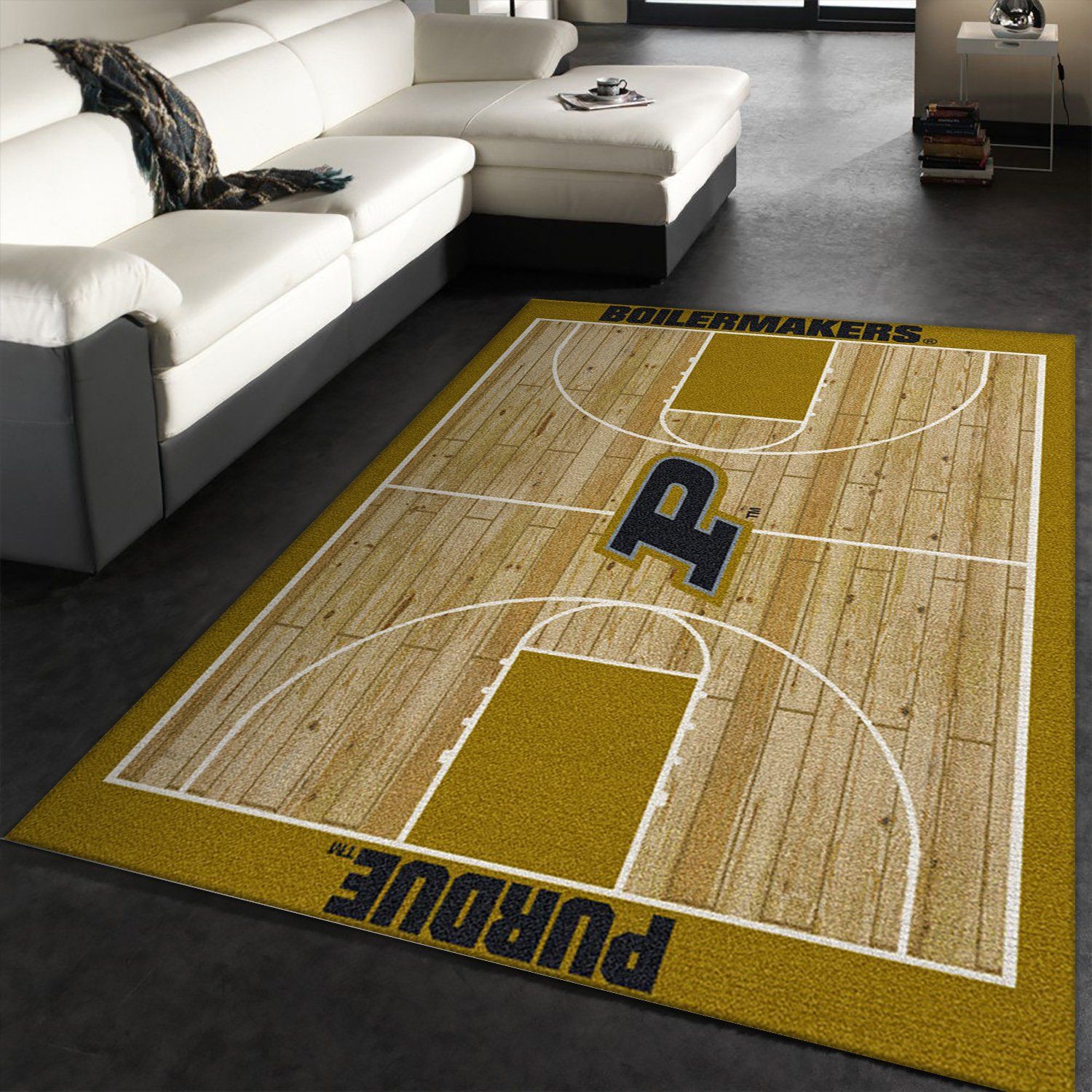 College Home Court Purdue Basketball Team Logo Area Rug