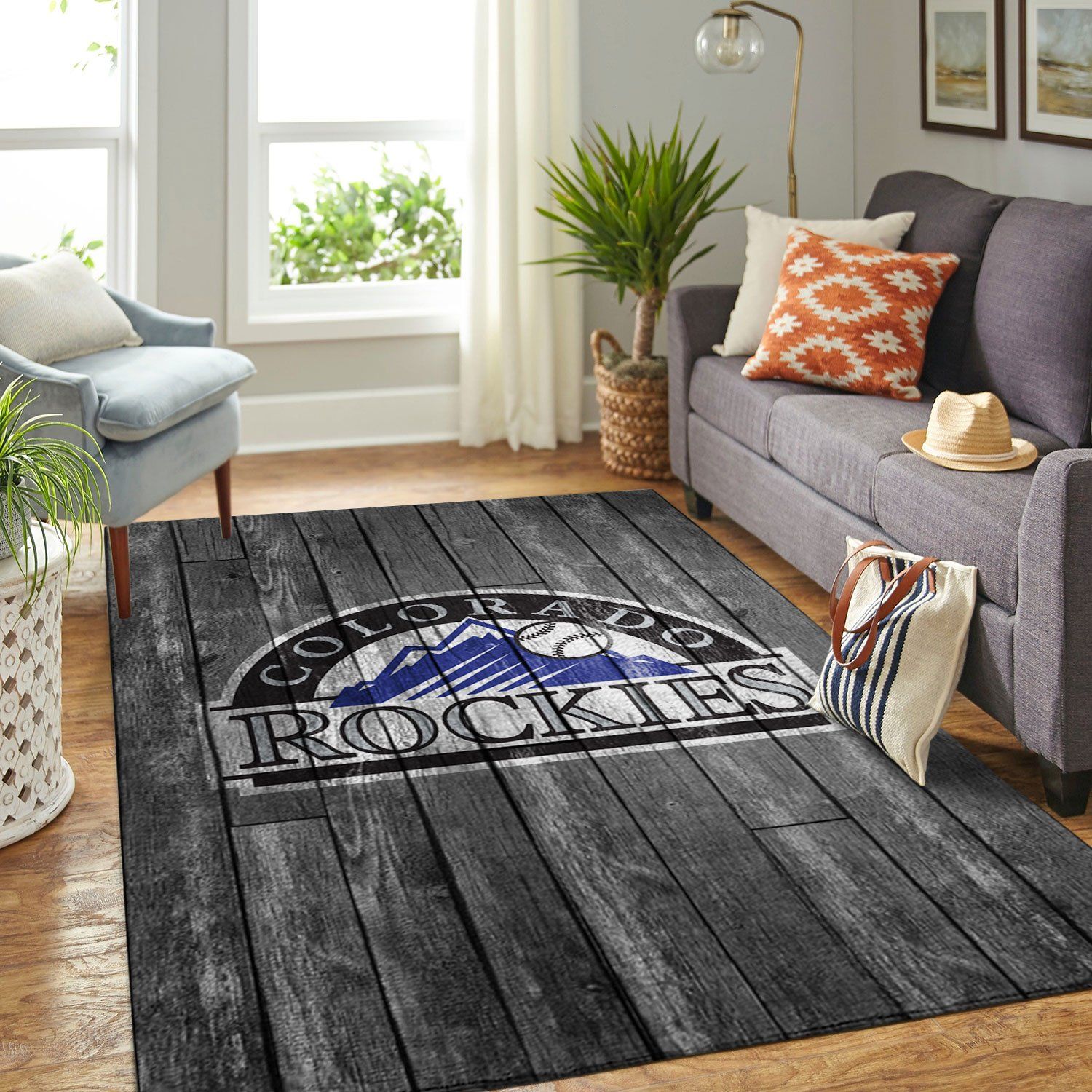 Colorado Rockies Mlb Team Logo Grey Wooden Style Style Nice Gift Home Decor Rectangle Area Rug