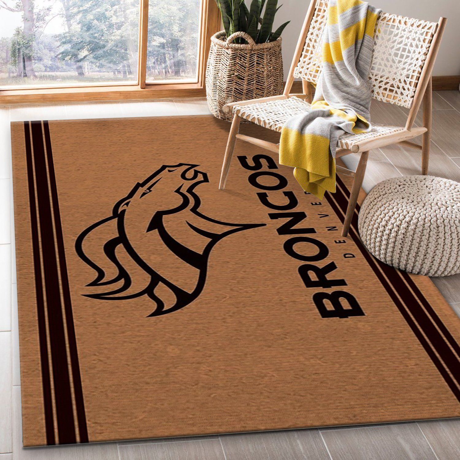Denver Broncos Brown Logo NFL Area Rug For Christmas