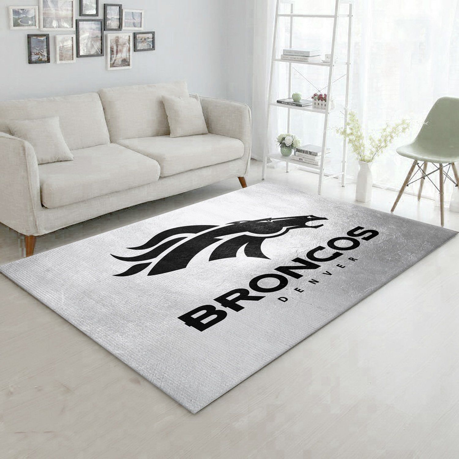 Denver Broncos Silver NFL Team Logos Area Rug