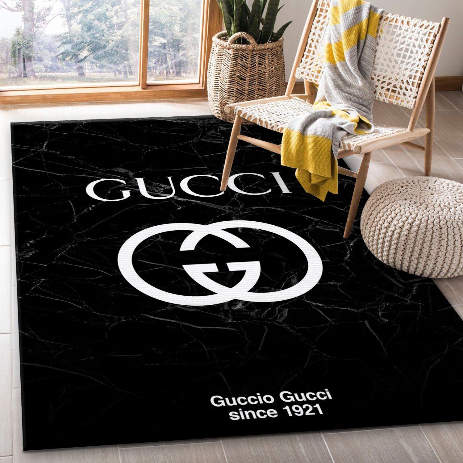 Gucci Black Marble Marmor Area Rug Living Room Rug Christmas Gift US Decor