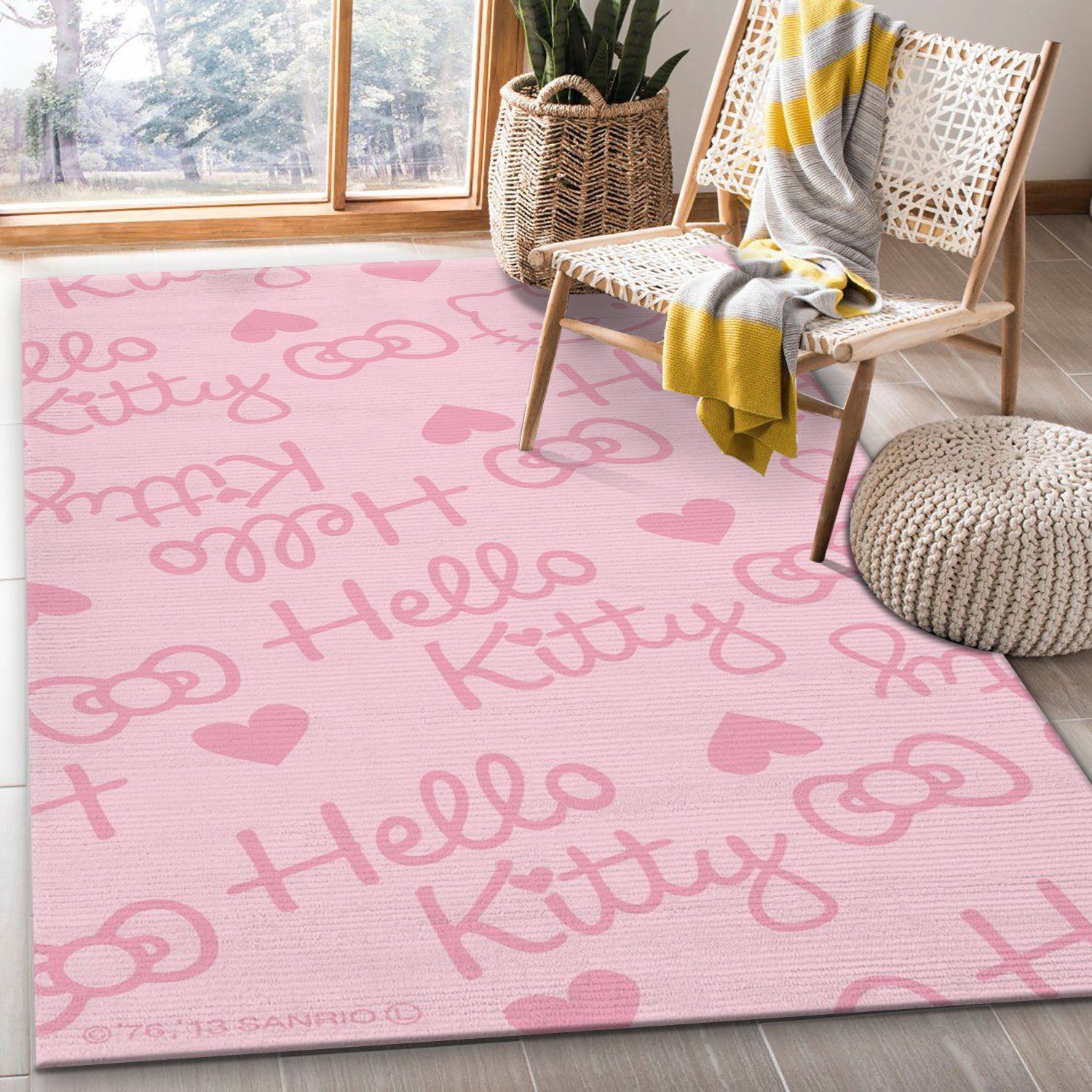 Hello Kitty Pattern And Pink Rug Living Room Rug Home US Decor