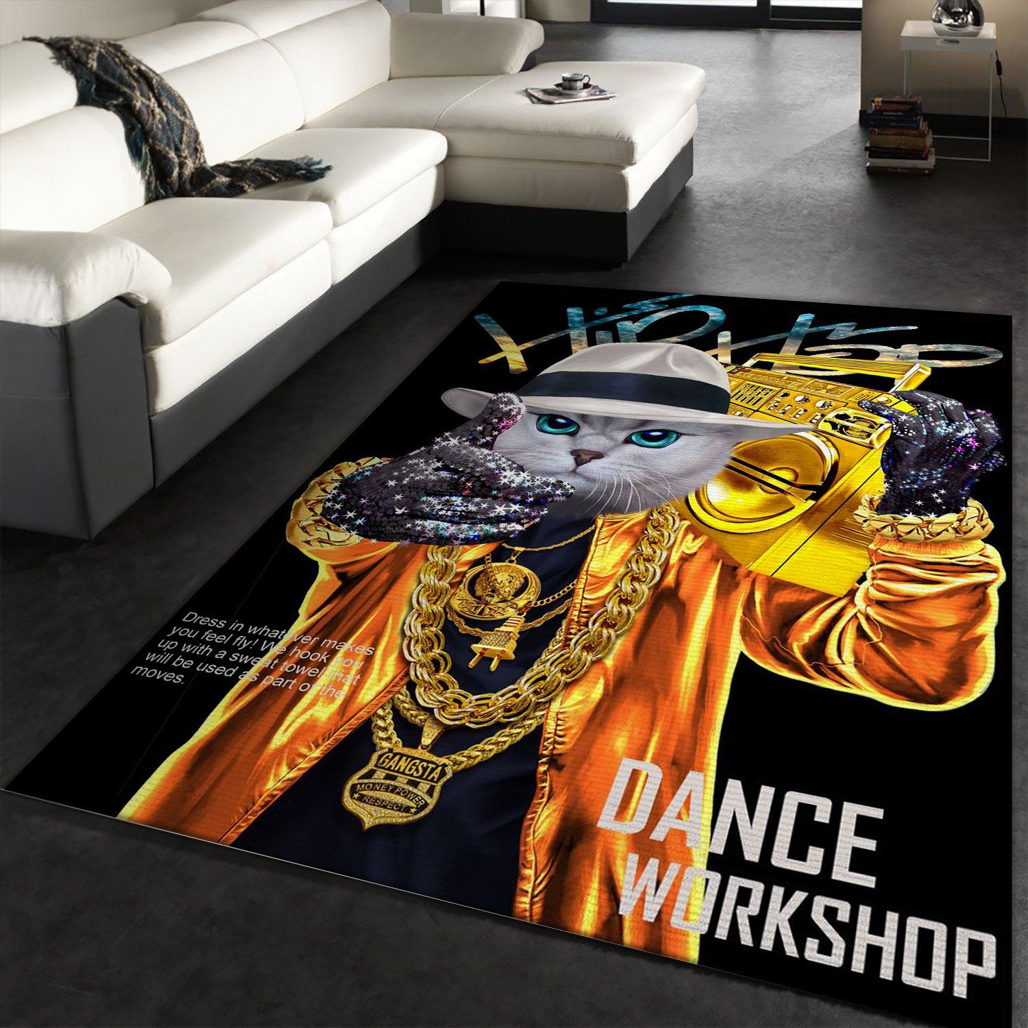 Hip Hop Rapper Tabby Cat Area Rug For Christmas Kitchen Rug Family Gift US Decor