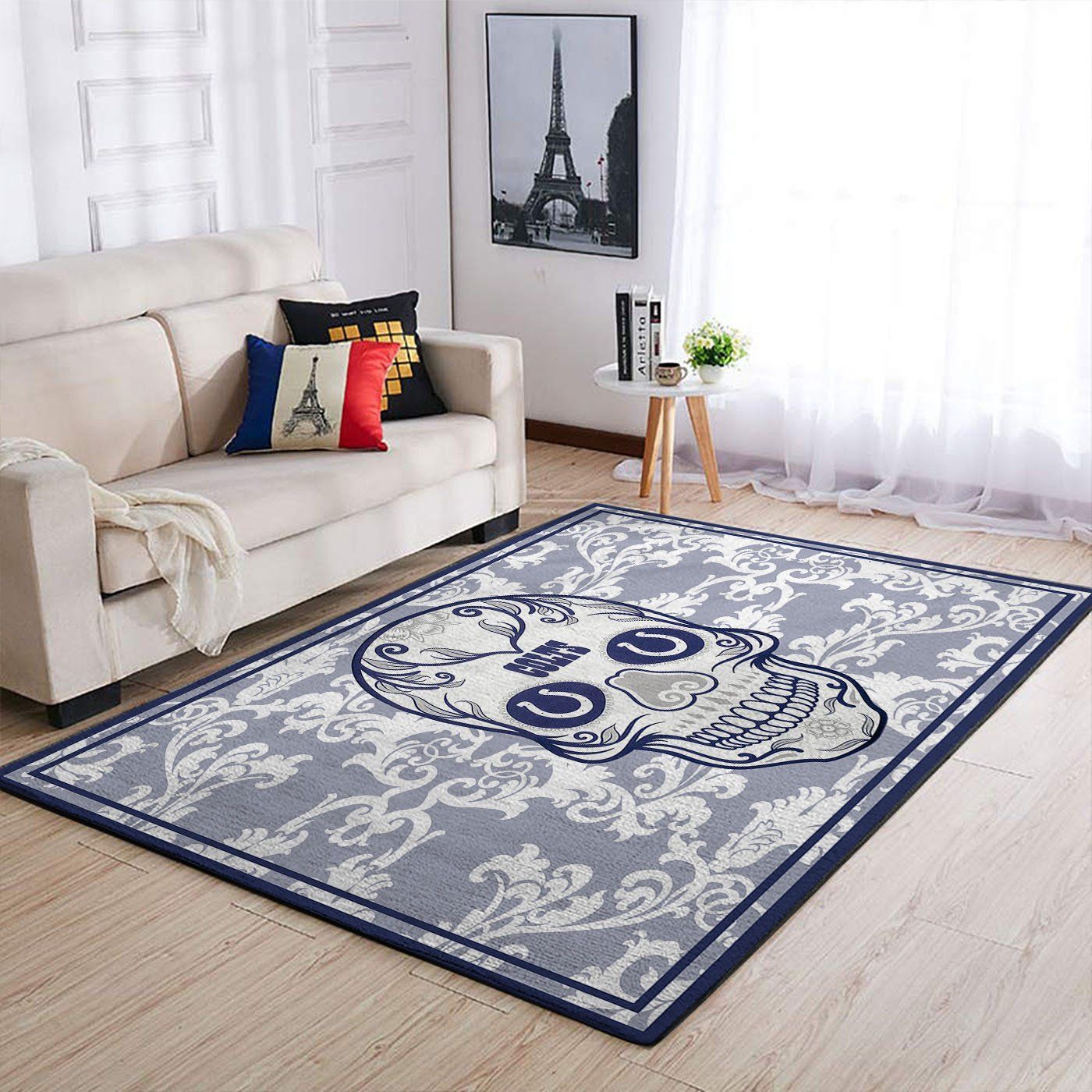 Indianapolis Colts Nfl Team Logo Skull Flower Style Nice Gift Home Decor Rectangle Area Rug