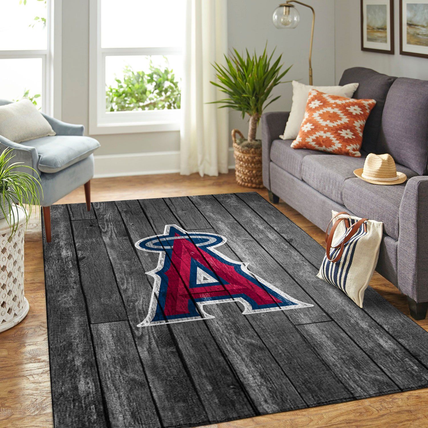Los Angeles Angels Mlb Team Logo Grey Wooden Style Style Nice Gift Home Decor Rectangle Area Rug