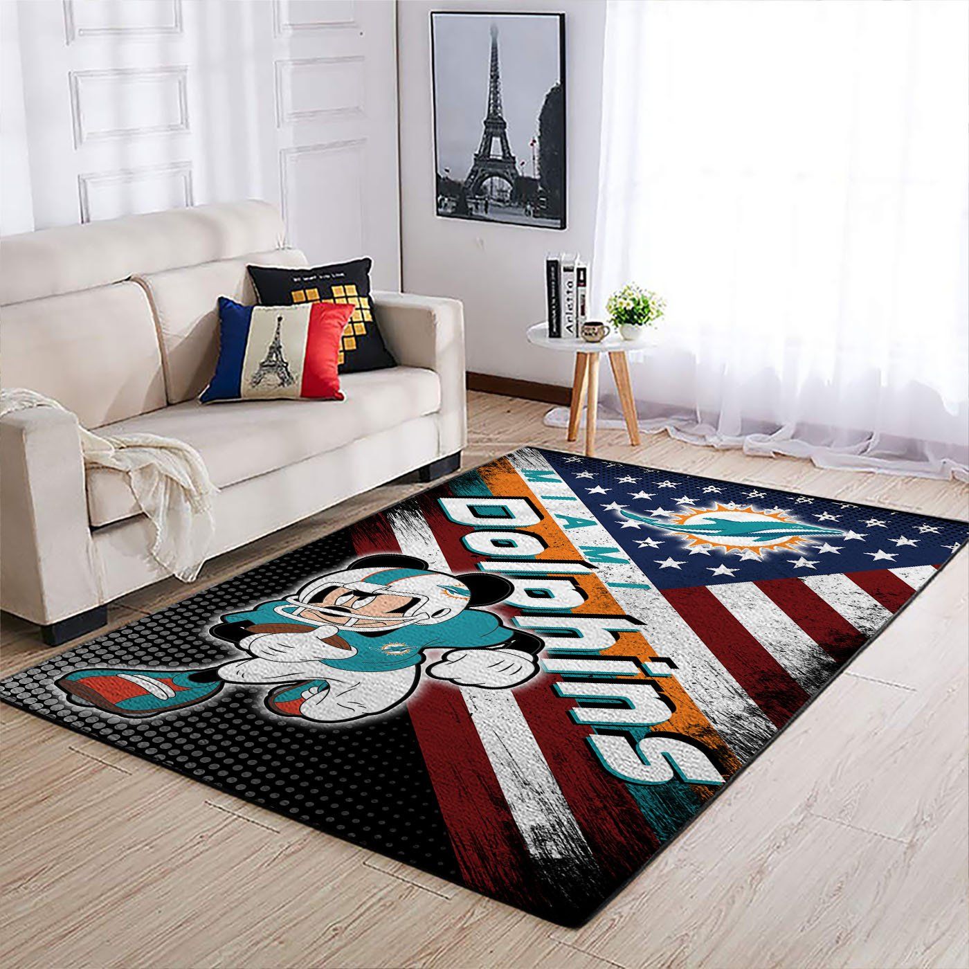 Miami Dolphins Nfl Team Logo Mickey Us Style Nice Gift Home Decor Area Rug Rugs For Living Room