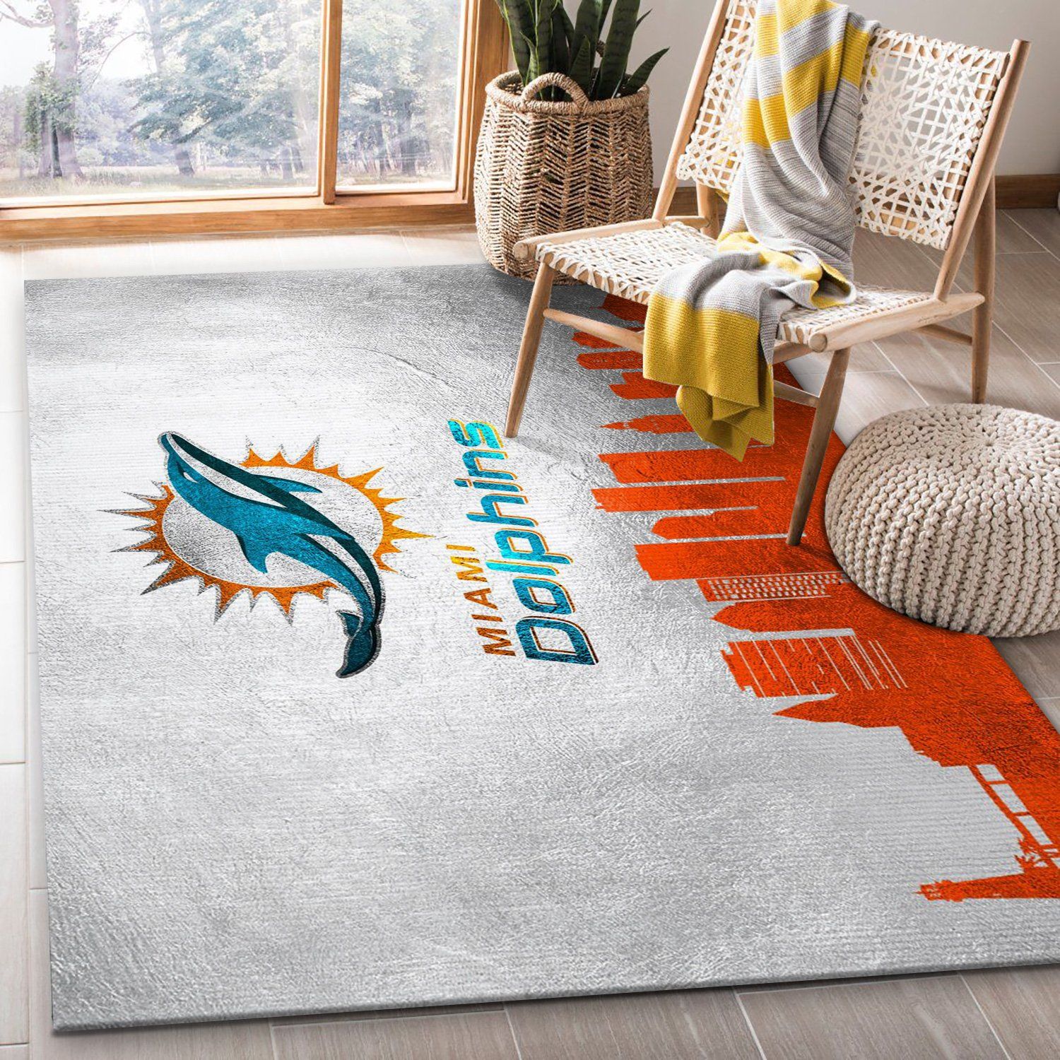 Miami Dolphins Skyline NFL Area Rug For Christmas