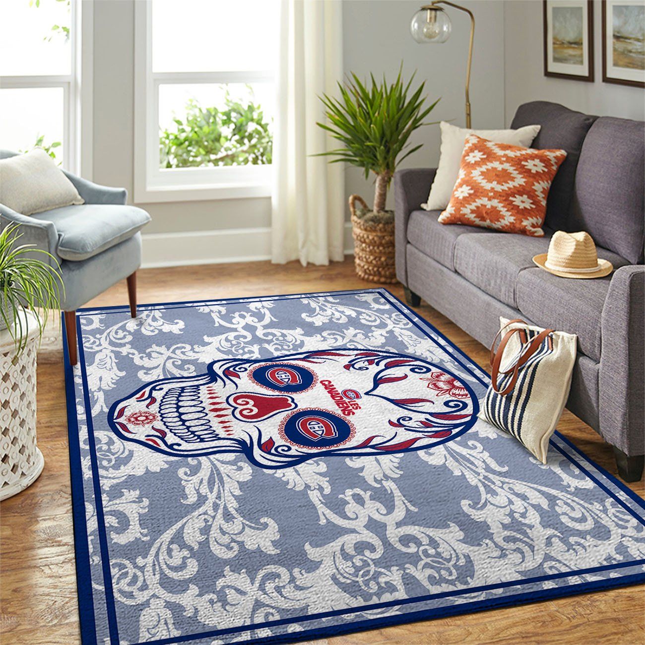 Montr Al Canadiens Nhl Team Logo Skull Flower Style Nice Gift Home Decor Rectangle Area Rug