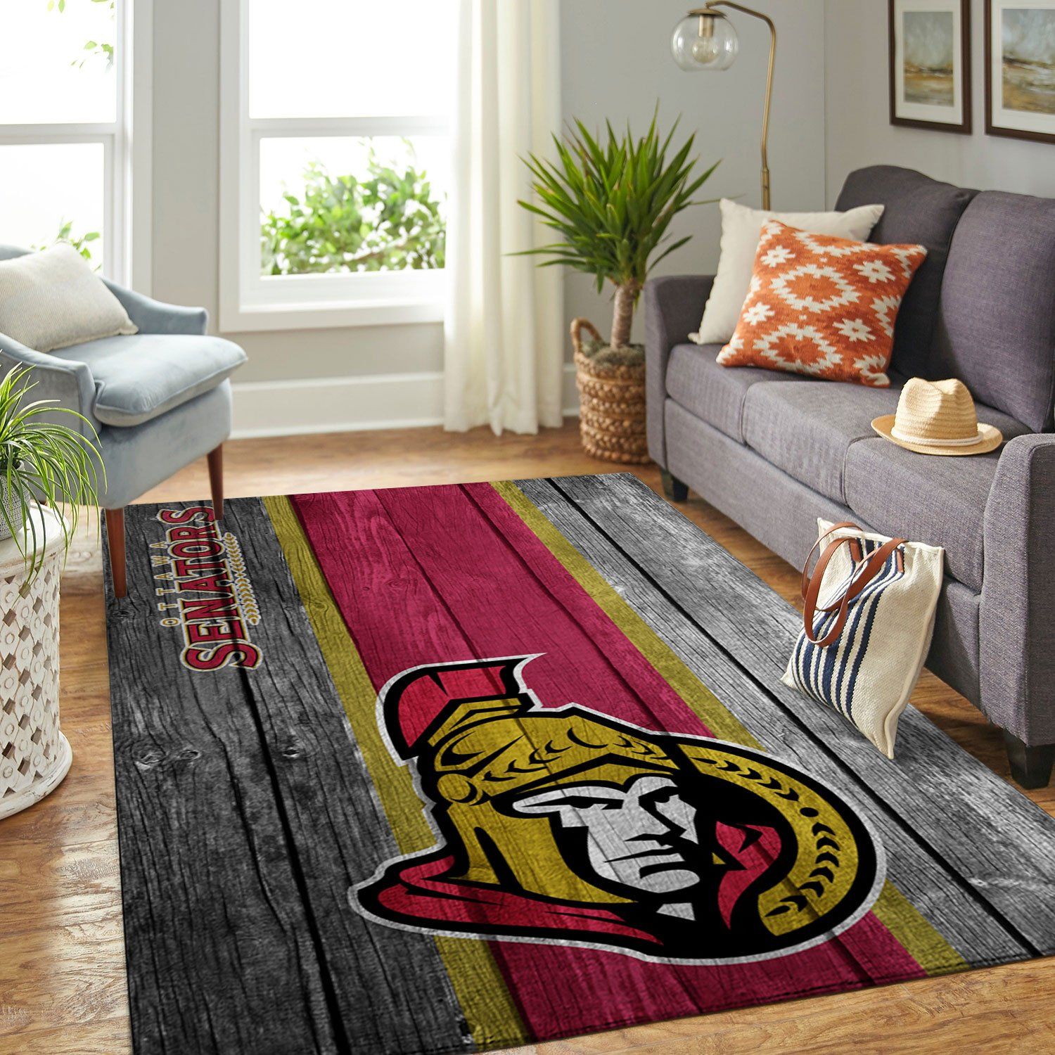 Ottawa Senators Nhl Team Logo Wooden Style Nice Gift Home Decor Rectangle Area Rug