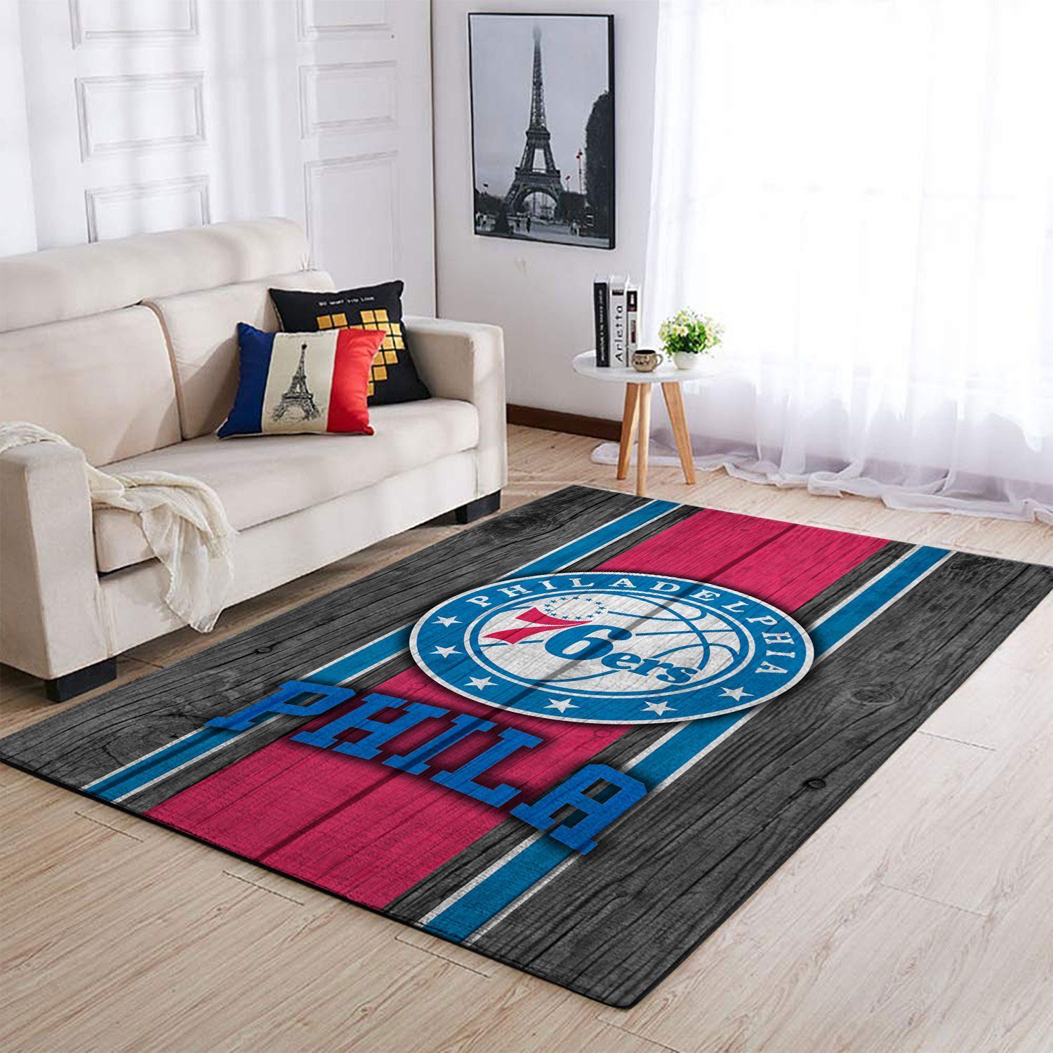 Philadelphia 76ers Nba Team Logo Wooden Style Nice Gift Home Decor Rectangle Area Rug