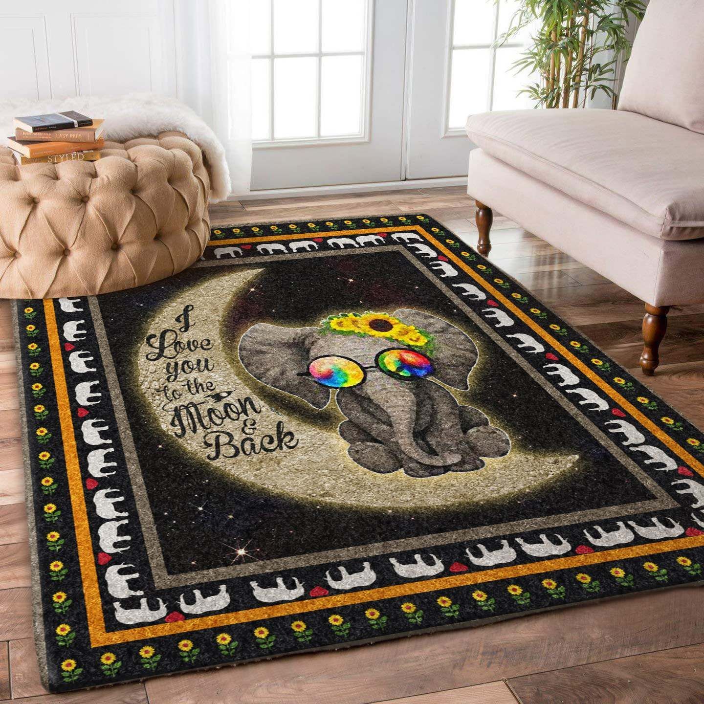 I Love You To The Moon Back Elephant Rug Carpet