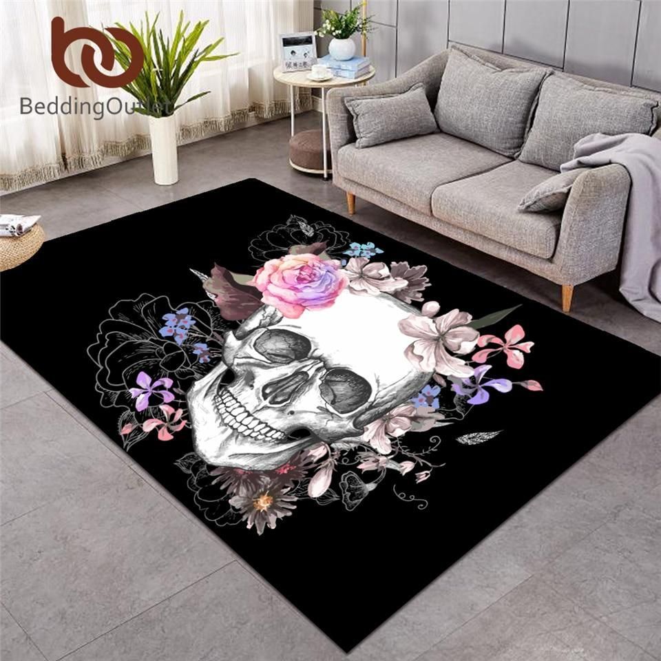 Sugar Skull Carpets Large for Living Room Floral Bedroom Area Rug Carpets