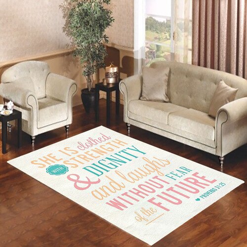 bible verse she is clothed colorful Living room carpet rugs