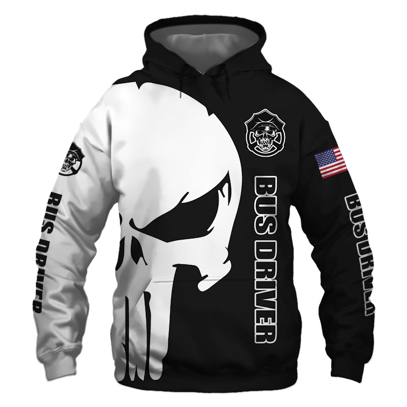 Bus Driver Punisher Skull US Flag Black White 3D Printed Hoodie/Zipper Hoodie