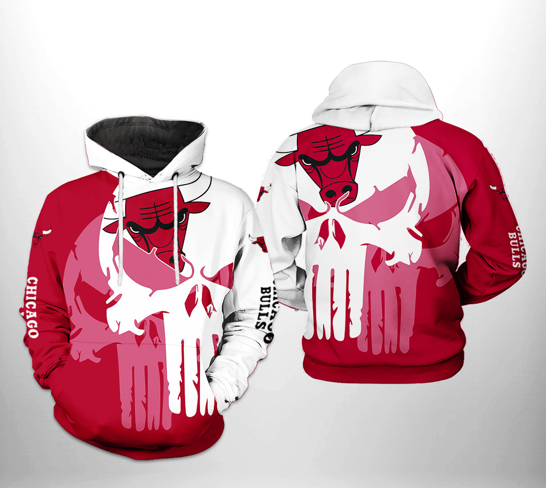 Chicago Bulls NBA Team Skull 3D Printed Hoodie/Zipper Hoodie