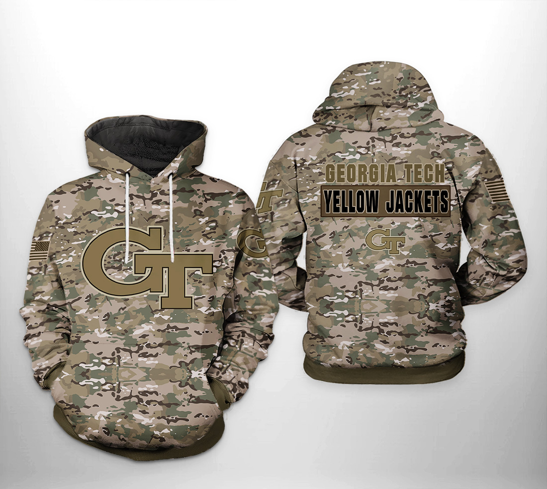 Georgia Tech Yellow Jackets NCAA Camo Veteran 3D Printed Hoodie/Zipper Hoodie