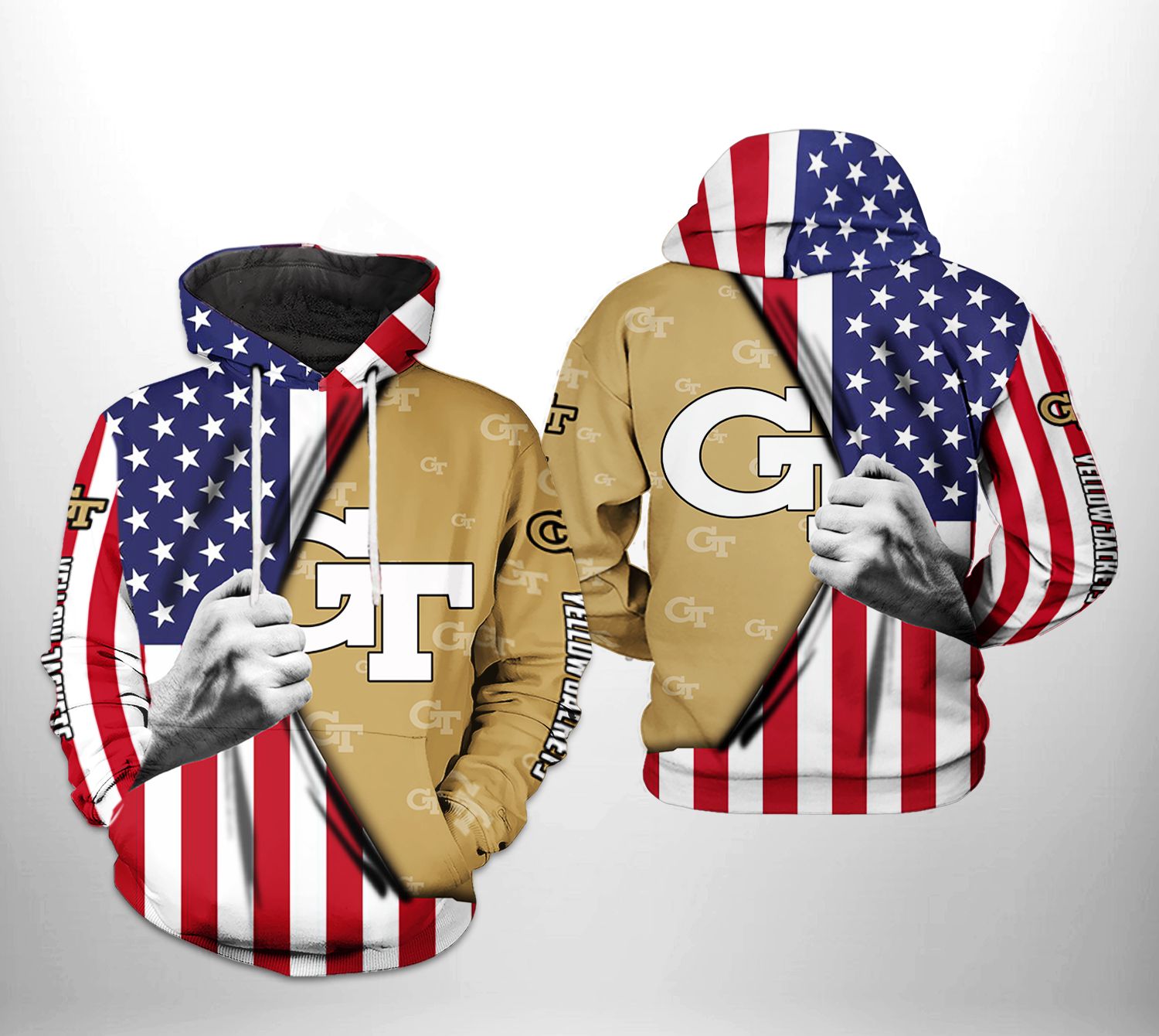 Georgia Tech Yellow Jackets NCAA US FLag 3D Printed Hoodie/Zipper Hoodie