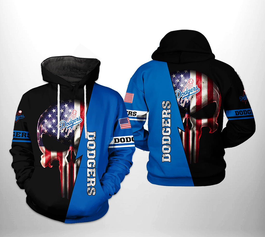 Los Angeles Dodgers MLB US Flag Skull 3D Printed Hoodie/Zipper Hoodie