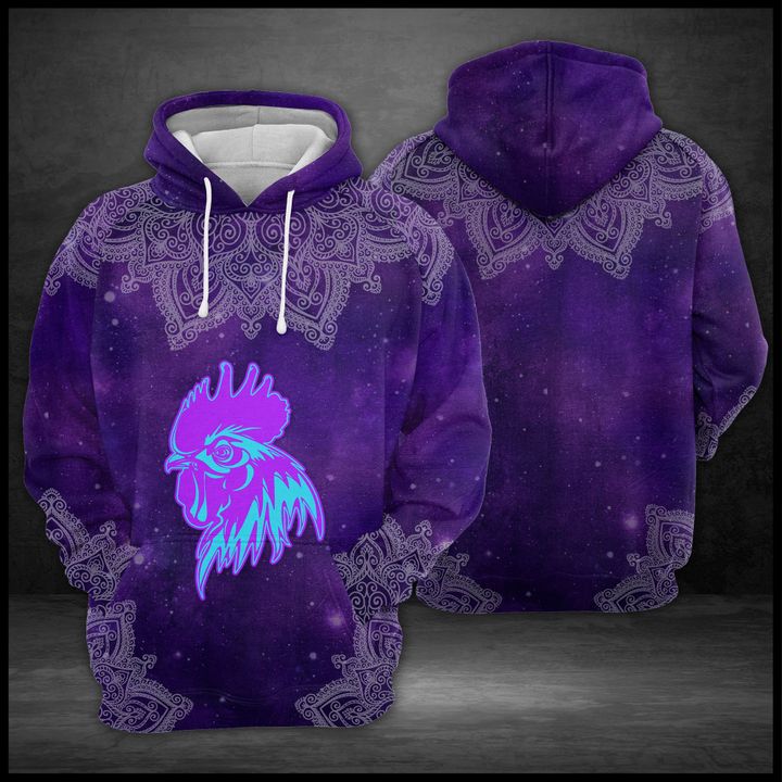 Purple Rooster Mandala 3D Printed Hoodie/Zipper Hoodie