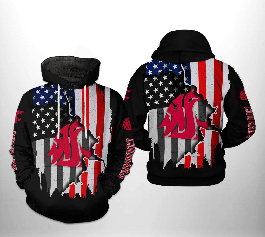 Washington State Cougars NCAA US Flag 3D Printed Hoodie/Zipper Hoodie