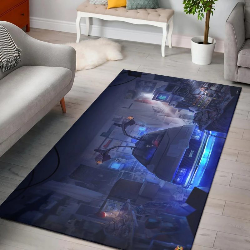 Digital art delorean time travel rugs living room carpet