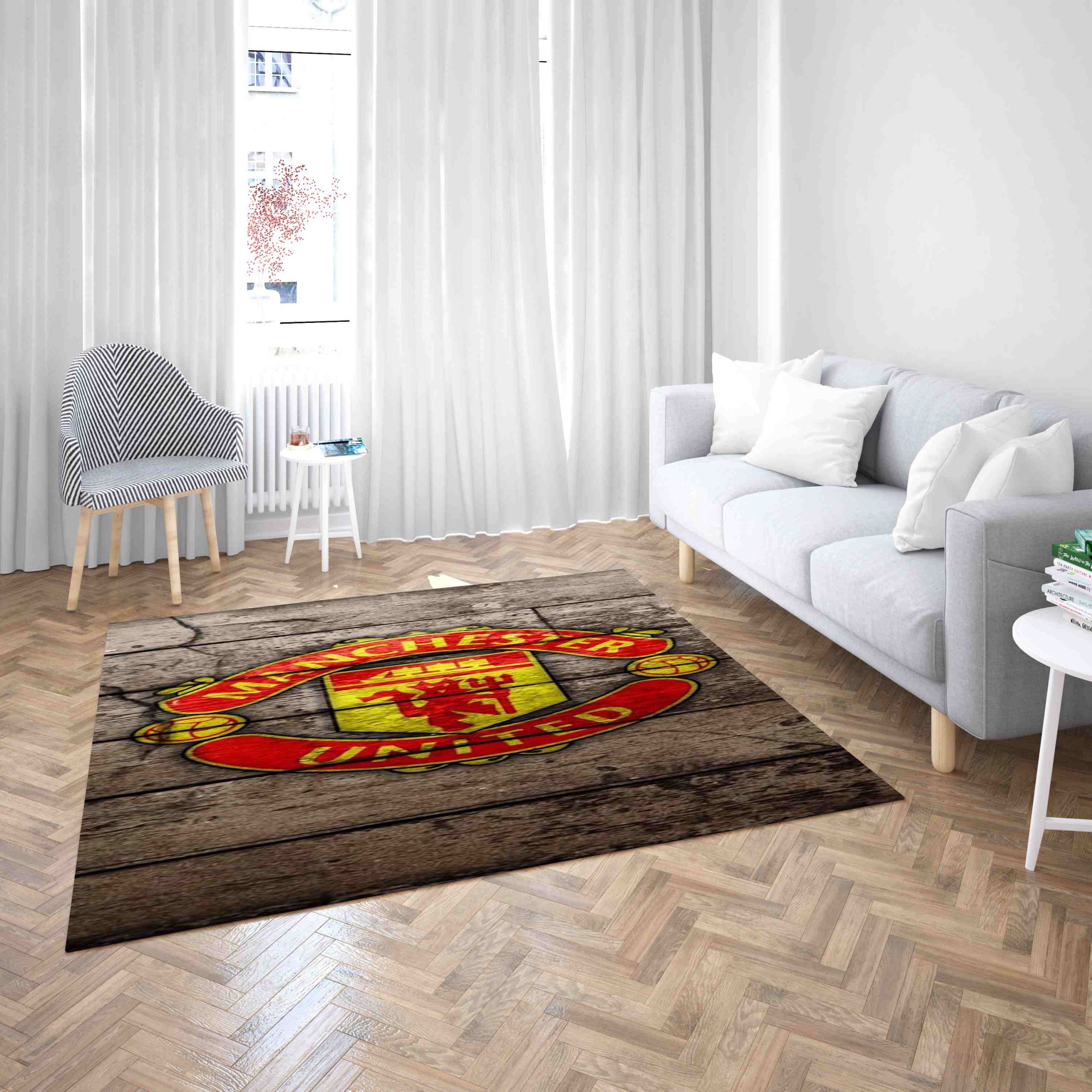 Manchester United Football Club Wooden Floor Style Carpet Living Room Rugs