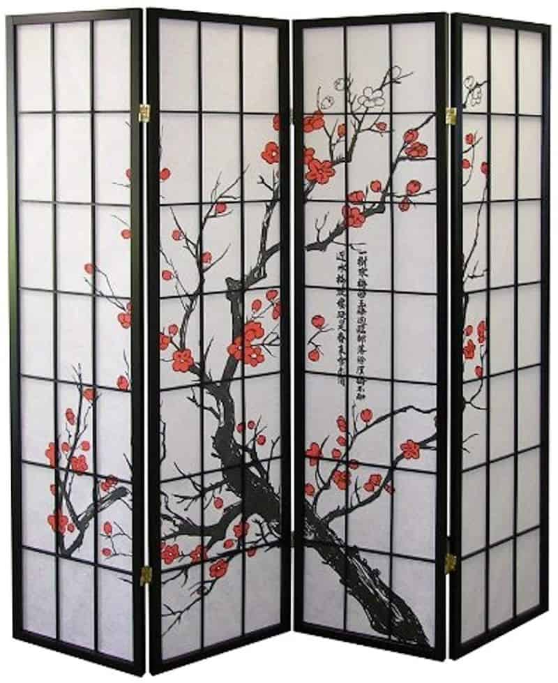 Legacy Decor 4-Panel Blossom Japanese Shoji Screen Room Divider