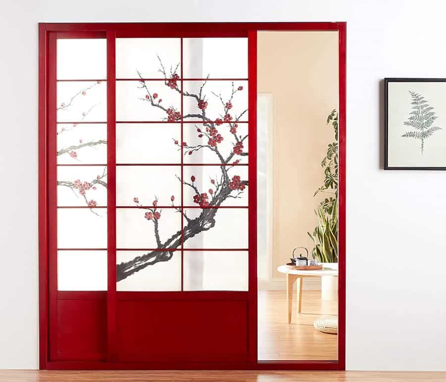 Oriental Furniture 7 ft. Tall Cherry Blossom Japanese Shoji Screen Sliding Door