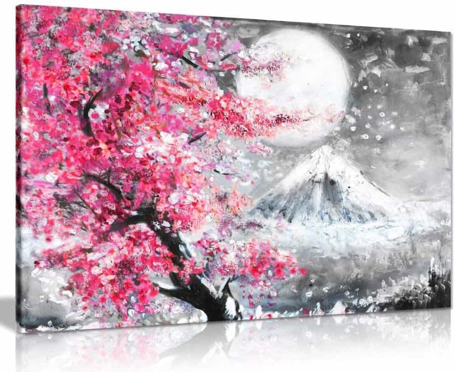 5 Pink Black & White Oil Painting Japanese Cherry Blossom Landscape Canvas Wall Art Picture Print