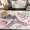 Cute Paris Eiffel Tower France Area Rug for Living Room Bedroom