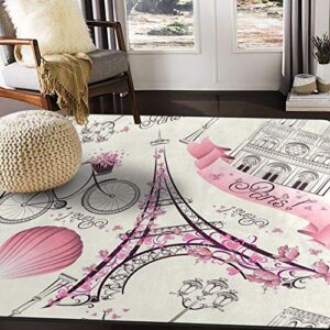 Cute Paris Eiffel Tower France Area Rug for Living Room Bedroom