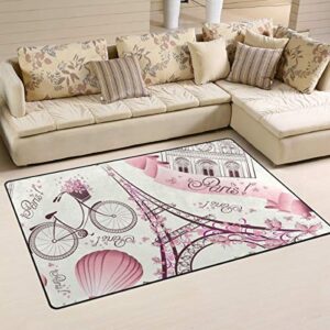 Romantic Paris Eiffel Tower Area Rug Decor for Bedroom