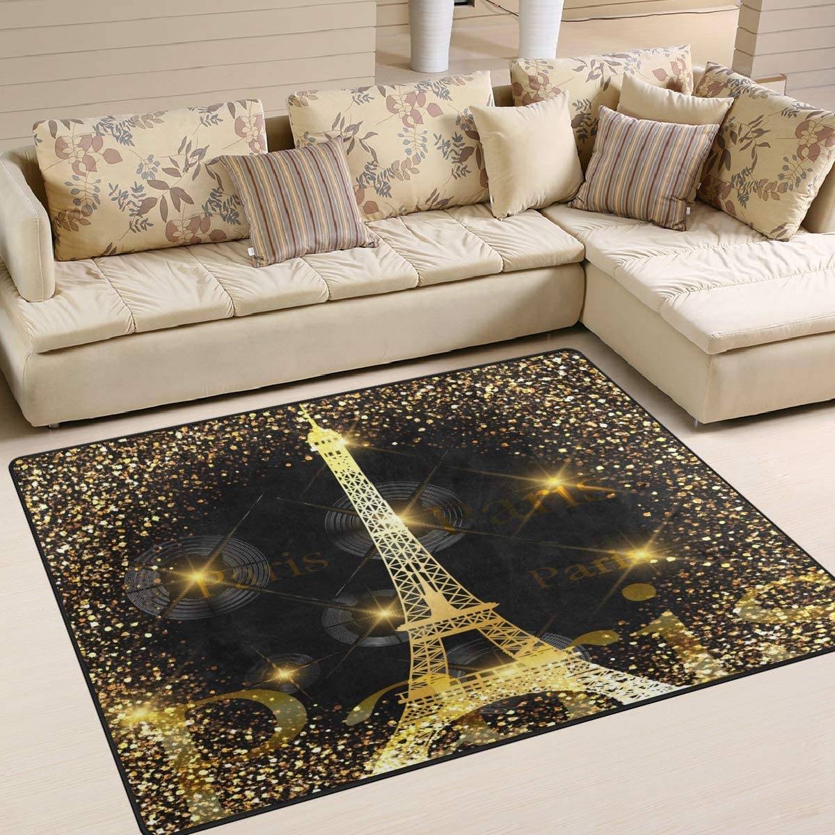 ALAZA Vintage Paris Eiffel Tower Valentine's Day Area Rug Rugs for Living Room Bedroom 7' x 5' 