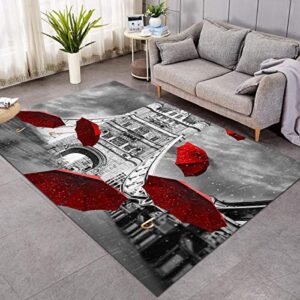 Paris City Eiffel Tower Black and White Area Rug Carpet
