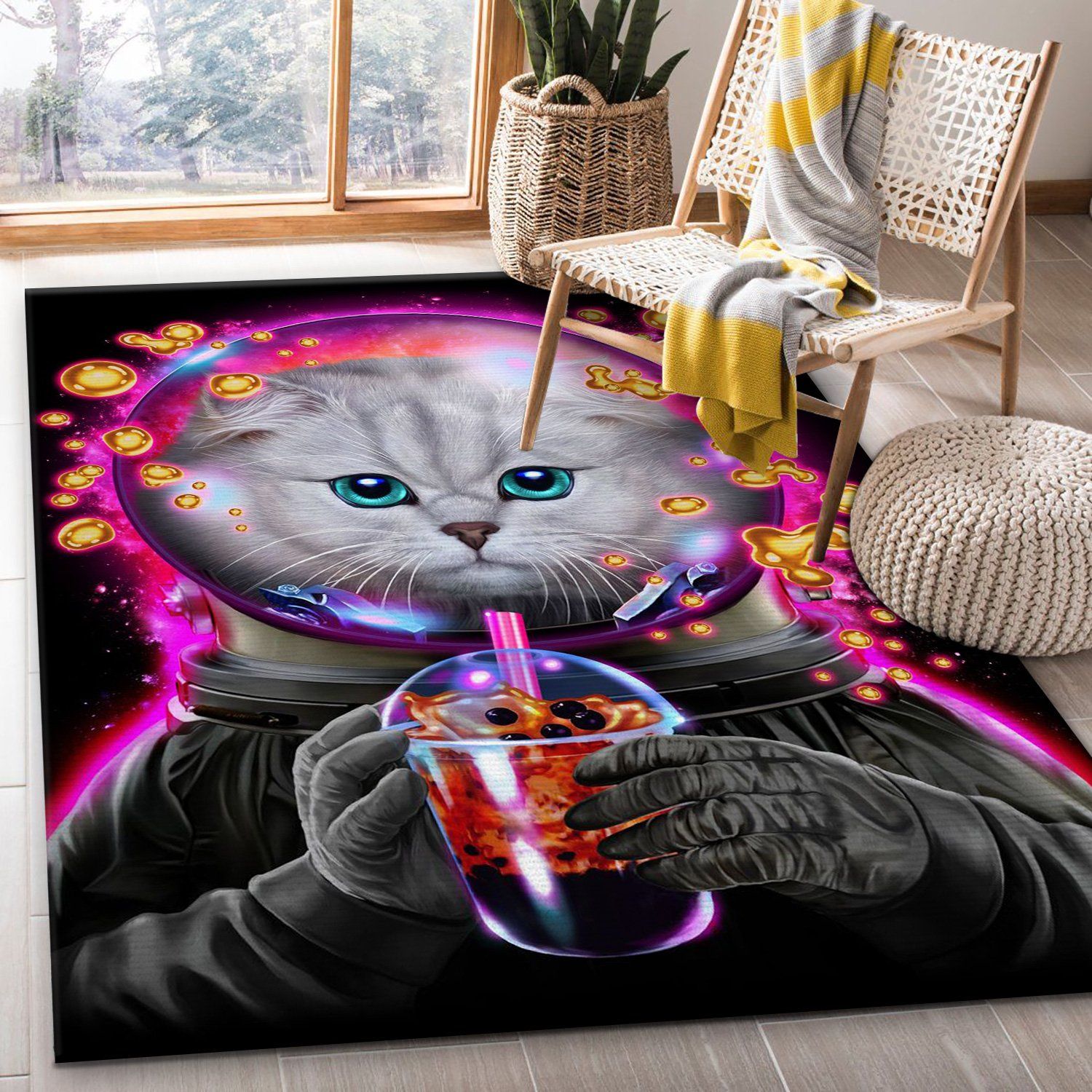 Astronaut Cat Bubble Tea Area Rug Carpet Kitchen Rug Home US Decor