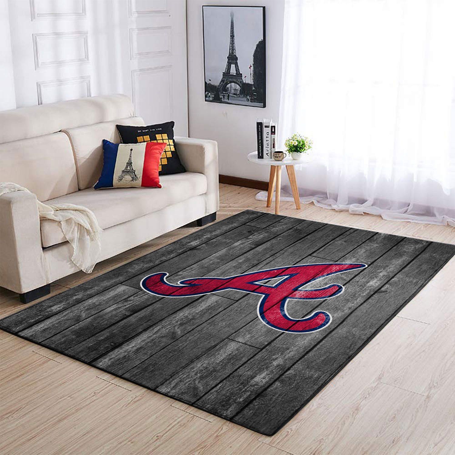 Atlanta Braves Mlb Team Logo Grey Wooden Style Style Nice Gift Home Decor Rectangle Area Rug