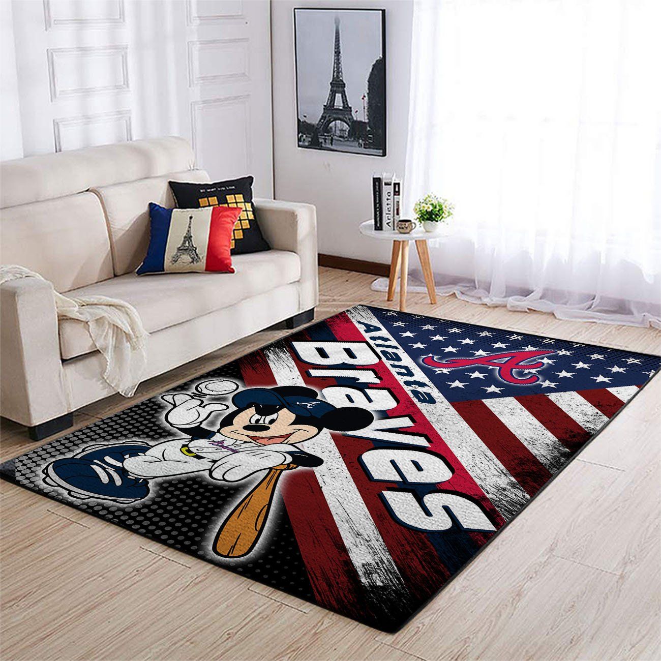 Atlanta Braves Mlb Team Logo Mickey Us Style Nice Gift Home Decor Rectangle Area Rug