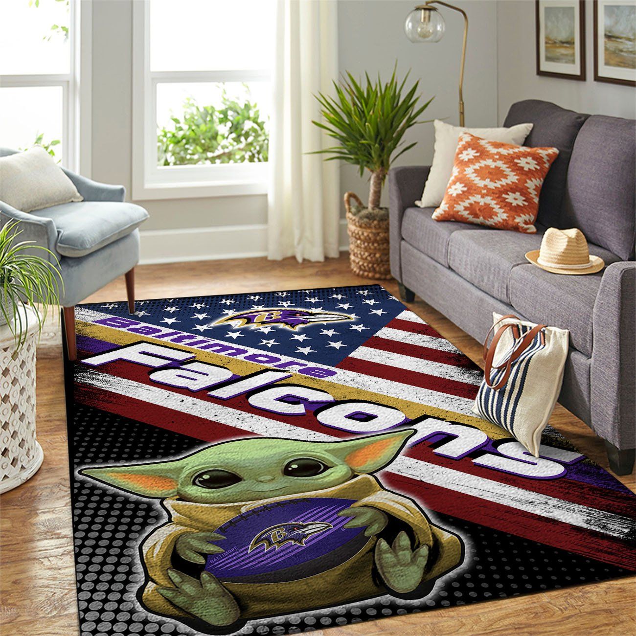 Baltimore Ravens Nfl Team Logo Baby Yoda Us Style Nice Gift Home Decor Rectangle Area Rug
