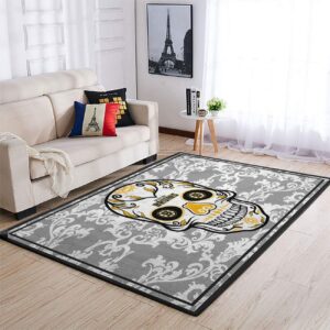 Boston Bruins Nhl Team Logo Skull Flower Style Nice Gift Home Decor Rectangle Area Rug